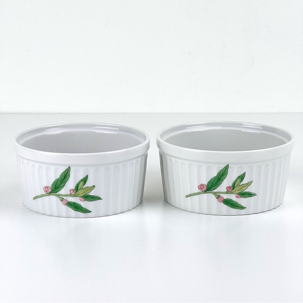 Shafford Herbs & Spices Set of 2 Ceramic Ramekins Baking Dishes 4" Botanical Art